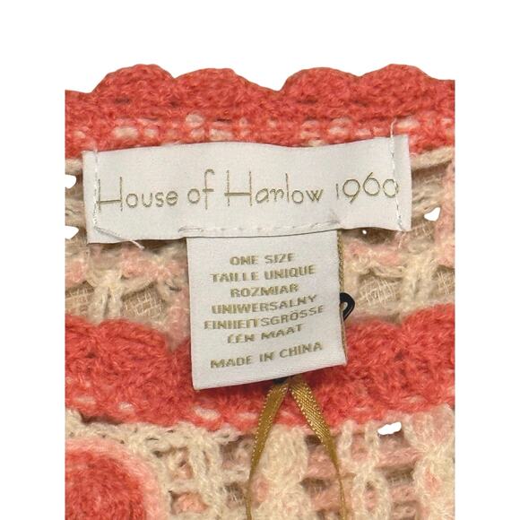 NWT House of Harlow Nicole Richie Pink White Bow Crochet Poncho Sweater Fringe - Picture 3 of 11